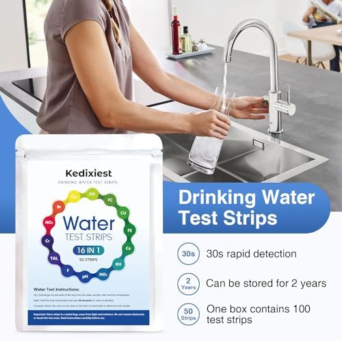16-in-1 Drinking Water Test Strips, 50 PCS - Home Testing Kit for Tap & Well Water | Lead, Nitrate, Chlorine, Iron, Manganese, pH, Hardness, Mercury, Fluoride Detection - Image 2