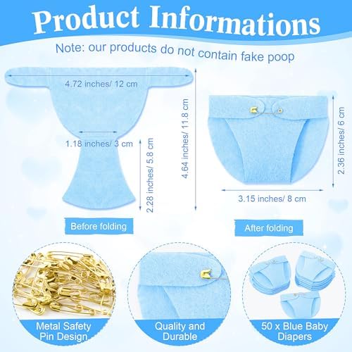 Roowest 51 Pcs Dirty Diaper Baby Shower Games, Blue Elephant - Image 3