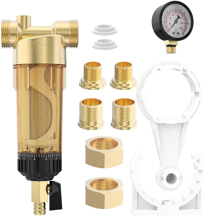 40 Micron Spin Down Sediment Water Filter, Sediment Filter with Automatic Cleaning Filter Screen, 1" MNPT + 1/2" FNPT+3/4" FNPT Reusable Well Water Whole House Filtration System. by Unknown