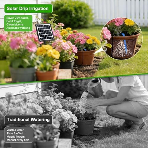 Solar Automatic Drip Irrigation Kit System, 50FT Solar Powered Auto Easy DIY Watering Device Supported Pots Plants, 6 Timing Modes with Anti-Siphoning Device - Image 2