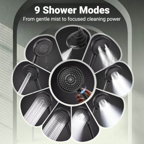 KOSNEW Filtered Shower Head with Handheld, 9 Spray Modes with 1PCS Filter - Image 5