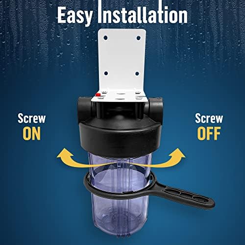 High Capacity 10 x 4.5” Whole House Filter Purifier System for Well or City Water, Presser Relief Button, 1” NPT Brass Port, Double O-Ring, Meets NSF Standards & Regulations (Transparent, 2 Sets) - Image 3