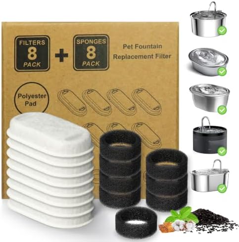 Cat Water Fountain Filter 16Pcs Fit 101oz/3L Stainless Steel Pet Fountain by KANCHOU