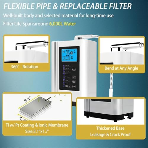 Alkaline Water Machine Ionizer, pH 3.5-10.5 Adjustable, Hydrogen Rich Water Ionizer Machine 7 Settings, Auto-Clean, Compact for Kitchen - Image 6