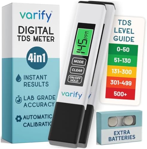 Varify TDS Meter Digital Water Tester for Drinking Water 4in1 Test (2Pack) by Varify