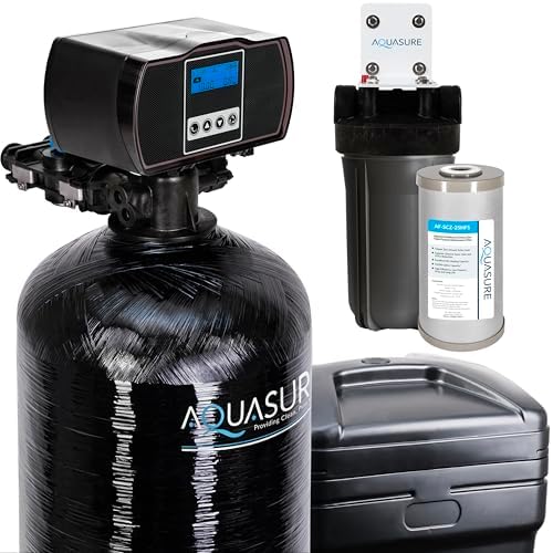 Aquasure Harmony Series 70,000 Grains Whole House Water Softener with Automatic Digital Metered Control Head | Fine Mesh Resin for Iron Removal, Reduces Hardness & Improves Water | for 4-6 bathrooms by Aquasure