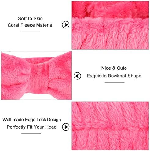 Ondder Spa Headband for Washing Face, Rose Red Terry Cloth with Cute Bow, Skincare Headbands for Women Girls, 8 Pack - Image 2