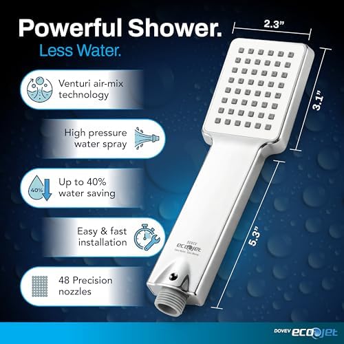 Ecojet Water Saving Shower Head, High Pressure Handheld, Lightweight - Image 3