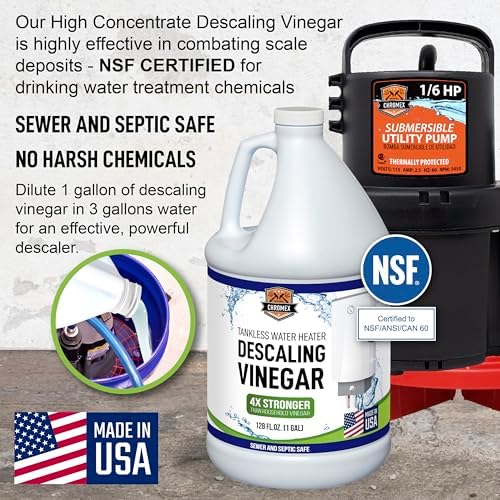 Chromex Tankless Water Heater Flush Kit with NSF Certified Concentrated Vinegar, Dilutes to 4 Gallons and 1/6HP Extra Strength Pump - Image 4