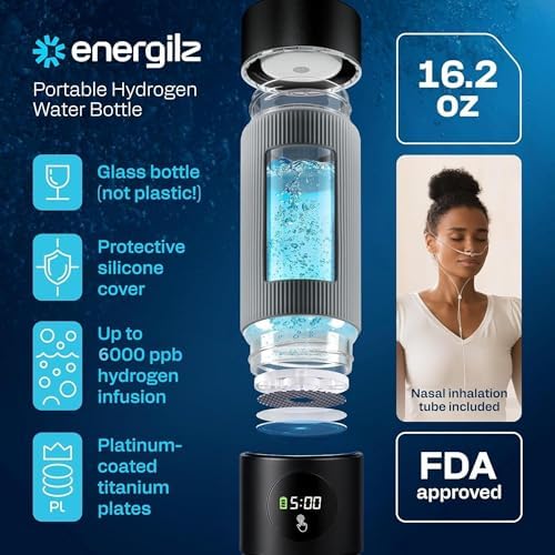 Hydrogen Water Bottle | 16.2 oz (480 ml) Hydrogen Water Generator | 6000 PPB Hydrogenator Machine | SPE/PEM Ionizer Generator (Black) - Image 2