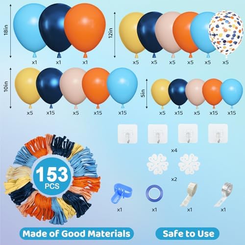 Amandir 153pcs Blue Orange Balloon Garland Arch Kit Different Sizes - Image 4