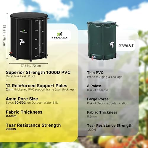 100 Gallon/380L Collapsible RainWater Collection Barrel,Water Tank&Reinforced with 2mm Frame Portable Rain Catcher,Includes Quick-Connect Tap&Sprinkler,Heavy Duty 0.6mm PVC for Long-Lasting Use,Black - Image 6