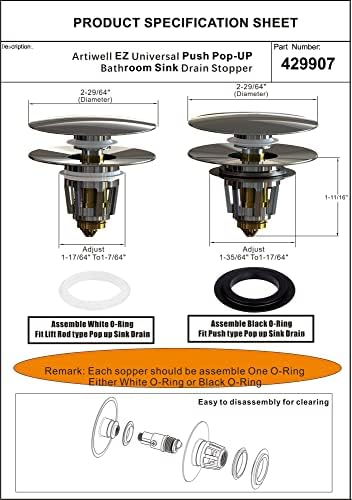 Artiwell Universal Bathroom Sink Drain Stopper, Fits Most Pop-Up Drains for Vessel Sink Lavatory Vanity, Sink Drain Strainer with Detachable Hair Catcher, Tested by Plumber in US (Brushed Nickel) - Image 6