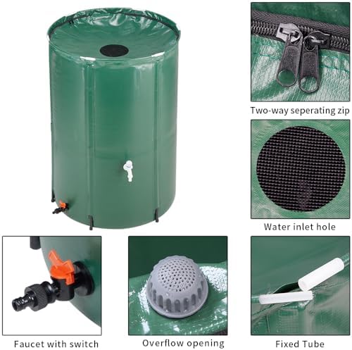100 Gallon Collapsible Rain Barrel, Water Storage Tank, Portable Rainwater Collection System, Rain Catcher Barrel with Two Spigots and Overflow Kit, Rain Water Barrel Collector for Garden, Green - Image 3