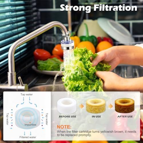 3 Pack Sink Water Filter Faucet and 10 Filter Elements Set, 360 ° Rotating Bathroom Sink Filter, Kitchen Sink Faucet Filter Removes Fluoride Hard Water, Faucet Extender for Home Kitchen Bathroom - Image 4