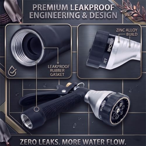 GREEN MOUNT Water Hose Nozzle 2-Pack, Zinc Alloy Garden Spray Nozzle with Adjustable Spray Patterns, Leakproof Rustproof Trigger Lock for Outdoor Cleaning & Car Wash, Silver& Blue - Image 6