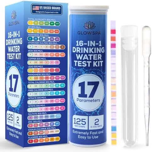 17-in-1 Drinking Water Test Kit -125 Parameters Tests Strips for Home, Tap and Well Water Quality Testing -Detects Hardness, Lead, Iron, pH, Copper, Fluoride & Chlorine-Easy Accurate Result by GlowSPA