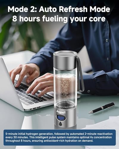 360ml Portable Hydrogen Water Bottle Generator with PEM-SPE Tech, Glass Exterior & Aluminum Shell, 5000 PPB in 8 Minutes, Health Care Gifts for Husband, Wife, Family, Friends, Travel (Grey) - Image 5