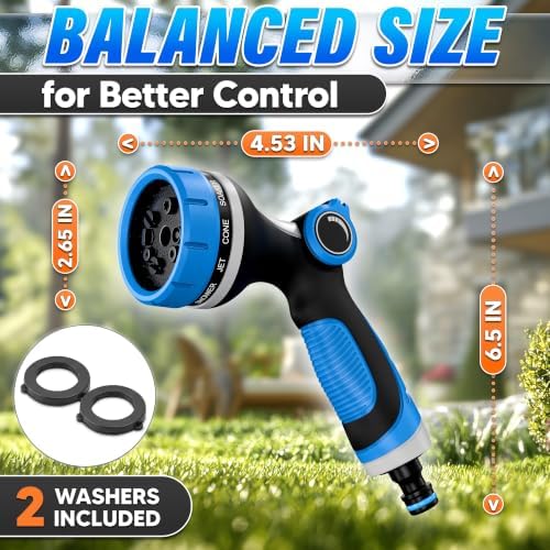 Garden Hose Nozzle, 10 Spray Patterns, Thumb Flow Control, Blue - Image 2