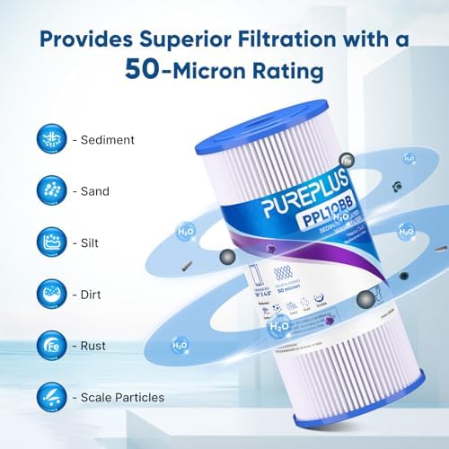 PUREPLUS 50 Micron 10" x 4.5" Whole House Pleated Sediment Filter,4 Pack - Image 4