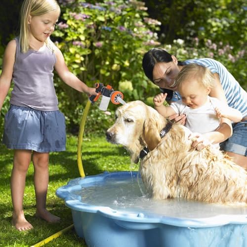 OJKGVGarden Hose Nozzle,8 Patterns Hose Sprayer High Pressure,Heavy Duty Dog Wash,Metal Water Hose Nozzle with Soap Dispenser,Car Wash Foam Gun With Pets Things (Orange gray) - Image 4