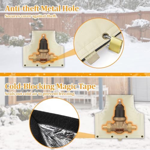 Backflow Preventer Insulated Cover (5°F) for Winter Freeze Protection, 14"W x 13"H Thickened Pressure Reducing Value & Well Pump Cover, Outdoor Waterproof Insulation Pouch for Sprinkler Valve, Beige - Image 7