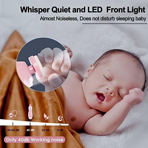 Baby Nail Trimmer Electric, Low Noise Newborn Safe Nail Clipper Kit with Light and Replaceable 6 Grinding Heads, Hand-Holding Care Polish and Trim for Infant Toddler Adults Toes Fingernails, Pink - Image 4