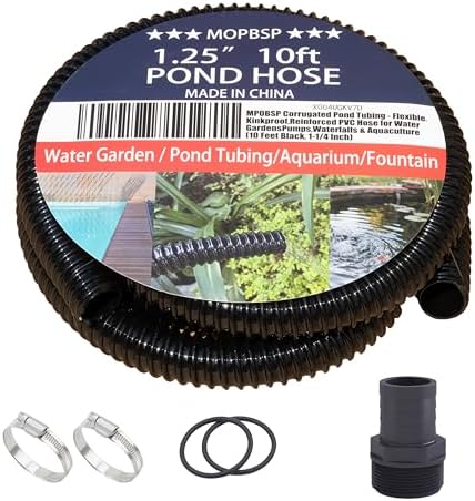 Corrugated Pond Tubing - Flexible, Kinkproof, Reinforced PVC Hose for Water Gardens, Pumps, Waterfalls & Aquaculture (10 Feet Black, 1-1/4 Inch) by MPOBSP