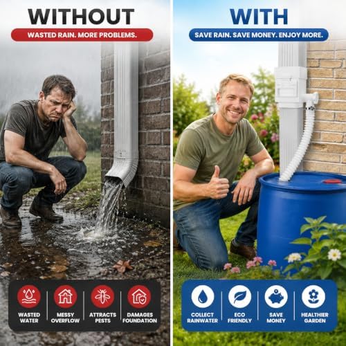 Premium Rain Barrel Downspout Diverter Rain Water Collection System Kit, Gutter Downspout Adapter with Filter, Adjustable Connector Hose, Fits Round & Square Downpipes for Rainwater Harvesting - Image 3