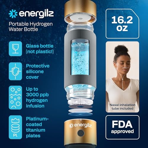 Hydrogen Water Bottle | Large 16.2 oz (480 ml) Hydrogen Water Bottle Generator 3000 ppb | Hydrogenator Machine | SPE/PEM Hydrogenated Ionizer Generator (Golden w/Gray) - Image 2