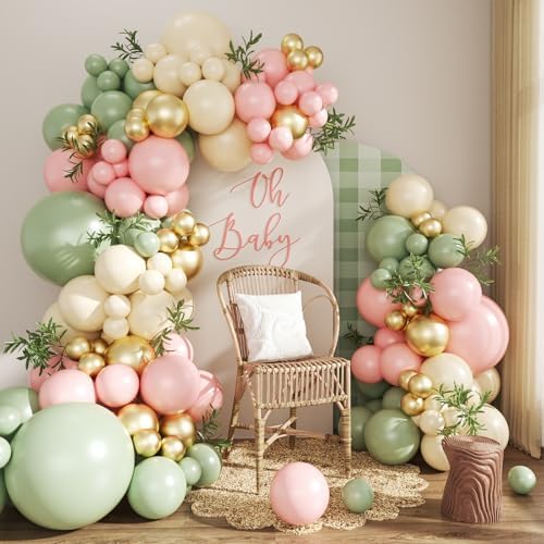 Pink and Green Gold Balloon Arch Kit for Baby Shower Birthday Decorations by CROSSFINGERS