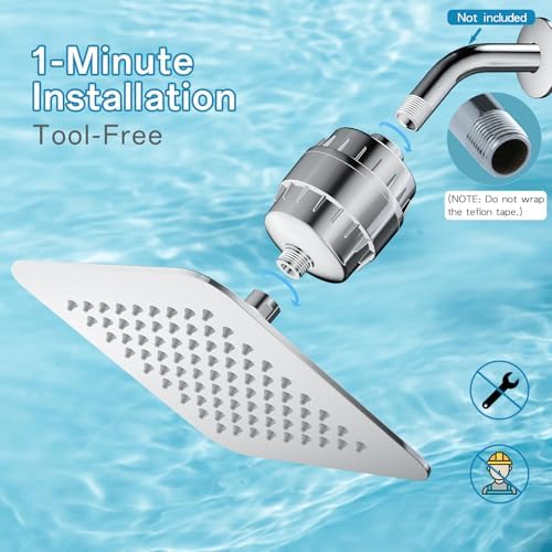 8'' High Pressure Filtered Shower Head Combo 20 Stage Shower Filter for Hard Water, Removes Chlorine & Harmful Substances (Chrome Polished) - Image 5