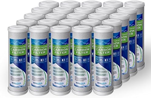 Block Activated Carbon Coconut Shell Water Filter Cartridge 5 Micron for RO & Standard 10” Housing WELL-MATCHED with WFPFC8002, WFPFC9001, WHCF-WHWC, WHEF-WHWC, FXWTC, SCWH-5 (25 Pack) by Ronaqua