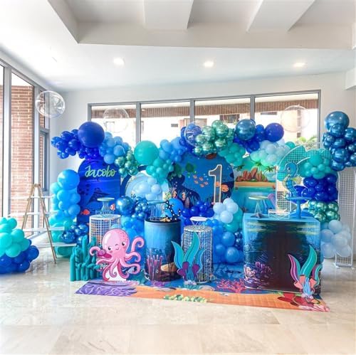 Blue Balloon Garland Arch Kit, 112 Pcs Pastel Baby Light Blue Royal Blue Slate Teal Blue Turquoise Metallic Green Under the Sea Balloon Arch Kit for Boys Ocean Birthday Baby Shower Party Decorations - Image 4