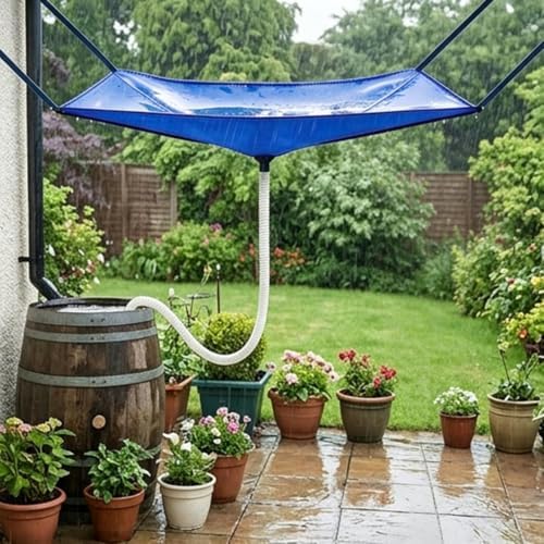 Rainwater Collection System with Hose, Portable Funnel Tarp for Garden by Unknown