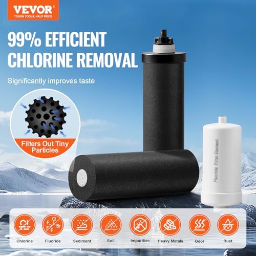 VEVOR Gravity-fed Water Filter System, 2.25G 304 Stainless-Steel Countertop Filtration System, Reduces Lead and up to 99% of Chlorine, with 2 Activated Carbon Filter, 2 Defluorination Filter, Spigot - Image 2