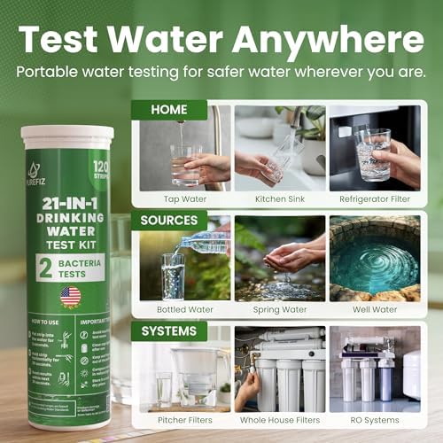 21-in-1 Drinking Water Test Kit – 120 Strips + 2 Bacteria Tests – Easy DIY Testing for Tap, Well & Spring Water – Tests Lead, Fluoride, Iron, Hardness, pH, Chlorine, Copper, Bacteria & More - Image 6