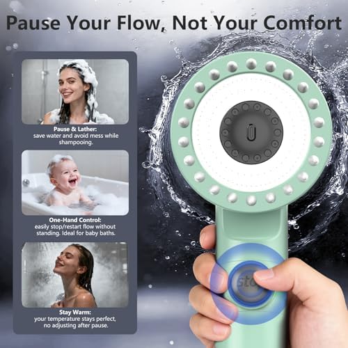 Filtered Shower Head with Handheld, High Pressure Water Flow and Multiple Spray Modes Shower Head with Filter, Power Wash for Hard Water, Showerhead with ON/OFF Switch for Pets Bath (Green) - Image 5