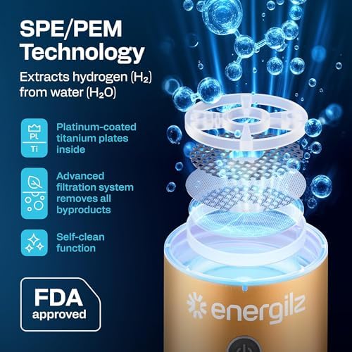 Hydrogen Water Bottle | Large 16.2 oz (480 ml) Hydrogen Water Bottle Generator 3000 ppb | Hydrogenator Machine | SPE/PEM Hydrogenated Ionizer Generator (Golden w/Gray) - Image 3