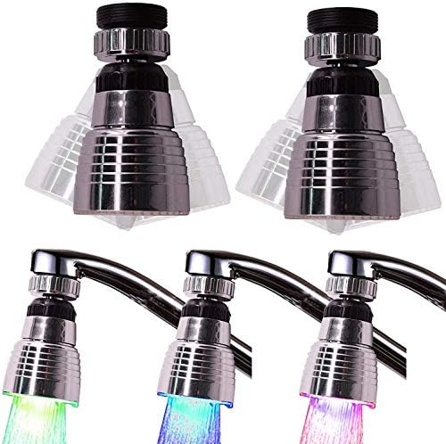 2 Package Swivel 3-Color Temperature Sensitive LED Water Faucet Light Water Stream Color Changing Faucet Tap Sink Faucet for Kitchen and Bathroom by Dogxiong