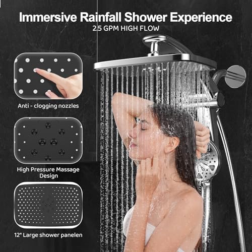 12-Inch High Pressure Rain Shower Head with Handheld Spray Combo, Magnetic - Image 4