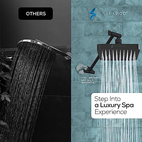 SparkPod Square Rain Shower Head with Extension Arm - Height Adjustable Shower Head with High Pressure Performance - Easy 1-Minute Installation (6" Square, Midnight Black Matte) - Image 2