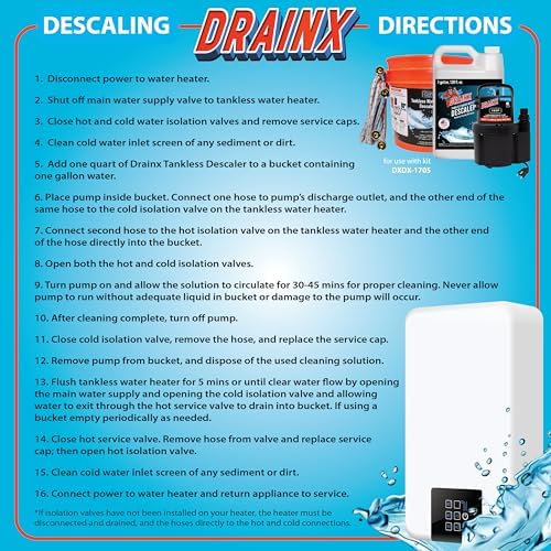 DrainX Tankless Water Heater Flush Kit with Gallon of Certified Liquid Descaling Solution for 4 Uses and 1/6HP Extra Strength Pump - Image 4