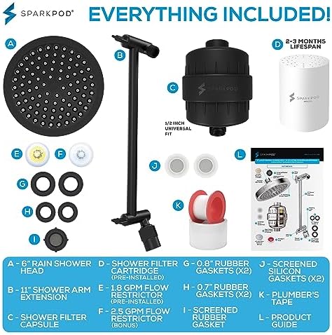 SparkPod Filtered Shower Head & 11" Shower Arm, 6" Round, Black Matte - Image 6