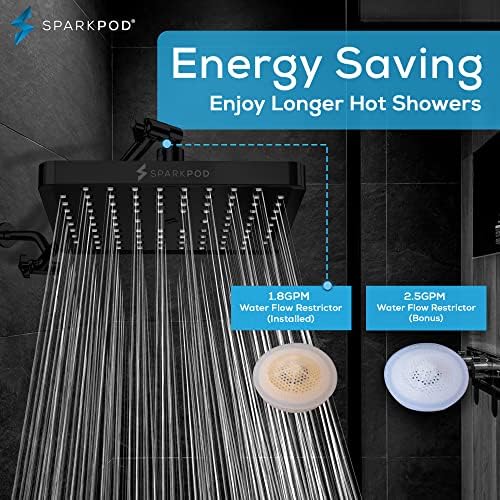 SparkPod Rain Shower Head, 8 Inch Square, Midnight Black Matte Finish - Image 3