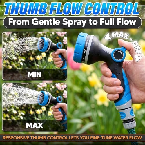 Garden Hose Nozzle, 10 Spray Patterns, Thumb Flow Control, Blue - Image 6