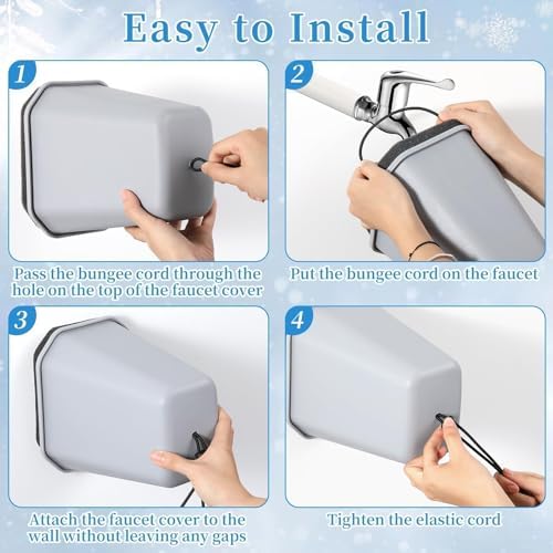 4 Pack 2026 Upgrade Extra Large Outdoor Faucet Cover for Winter Freeze Protection 8.5x7x5.5in Thick Plastic Foam Hose Bib Spigot Cover Winter Insulated with Reflective Strips (Gray) - Image 4