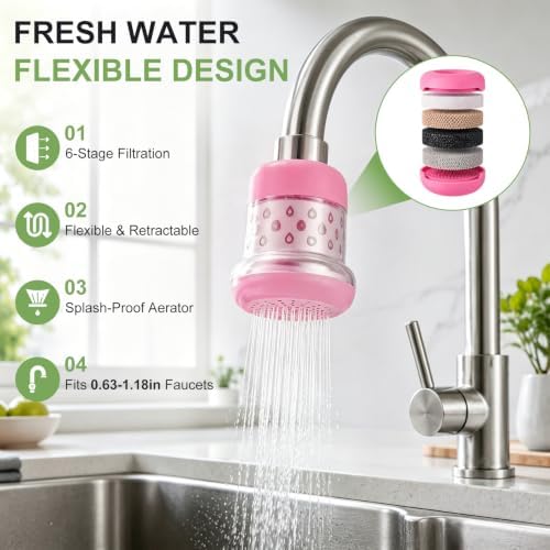 M METERXITY 6-Pack Mushroom Shaped Faucet Water Filter, Green/Pink - Image 2