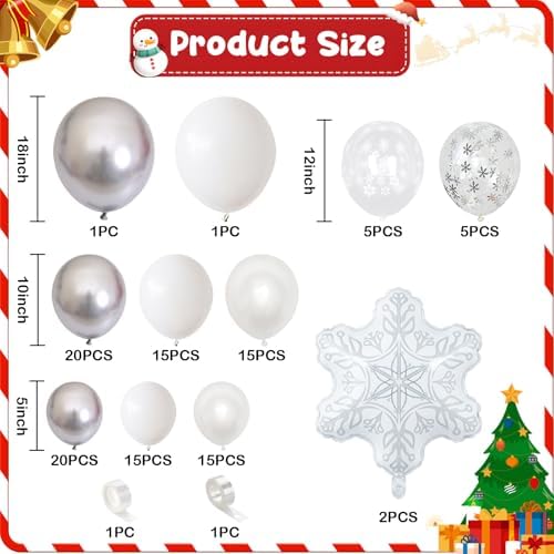 Winter Wonderland Snowflake Balloon Arch Garland Kit, 116PCS White and Silver Latex Balloons with Snowflake Foil Balloons for Winter Onderland New Year Wedding Birthday Christmas Party Decorations - Image 2