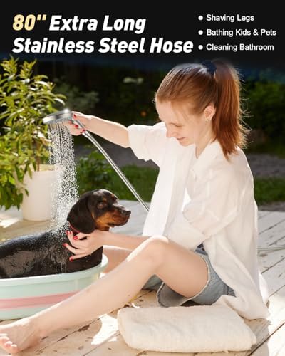 FASDUNT High Pressure Handheld Shower Head with Hose, Brushed Nickel - Image 3